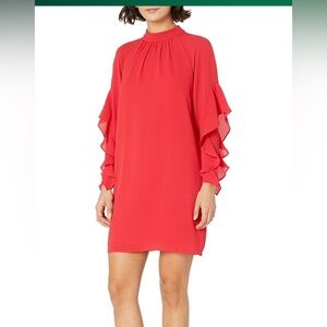 Maggy London Crepe Novelty Dress with Sleeve and Neck Shirring